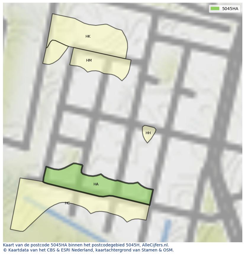 Afbeelding van het postcodegebied 5045 HA op de kaart.