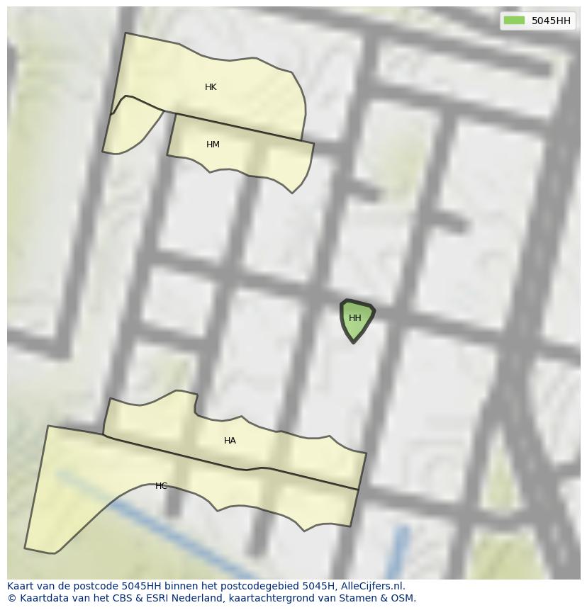 Afbeelding van het postcodegebied 5045 HH op de kaart.