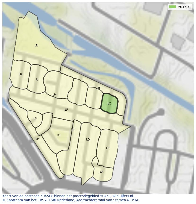 Afbeelding van het postcodegebied 5045 LC op de kaart.