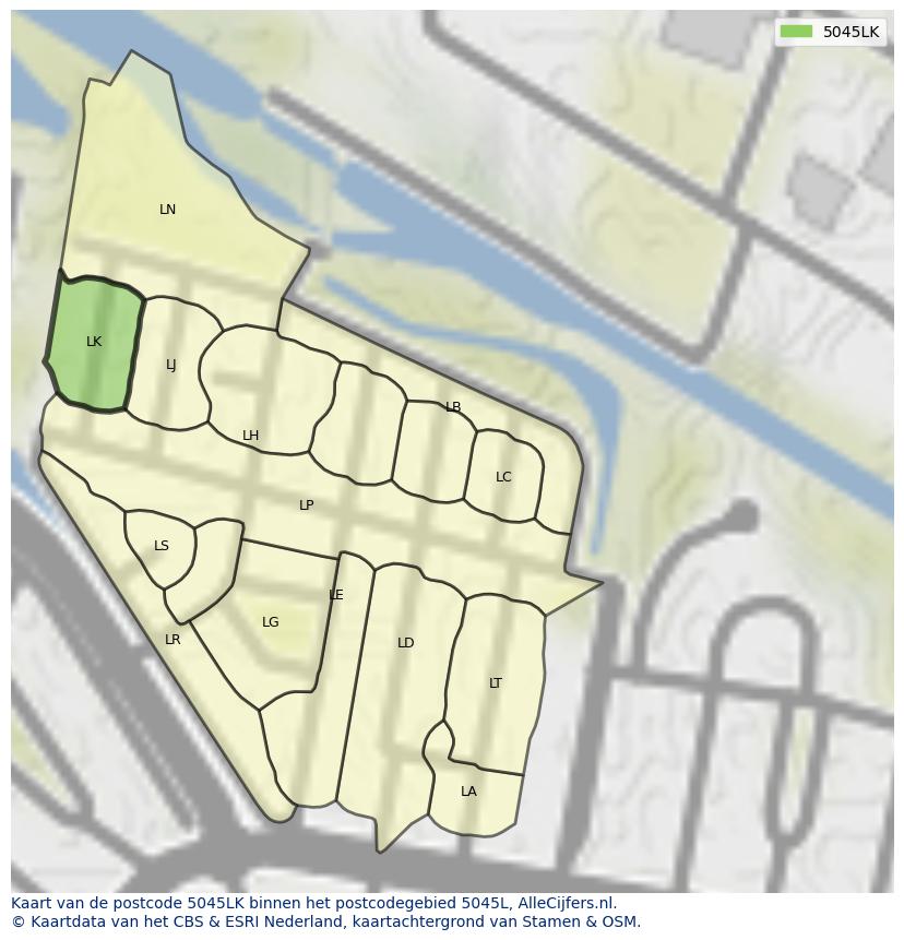 Afbeelding van het postcodegebied 5045 LK op de kaart.