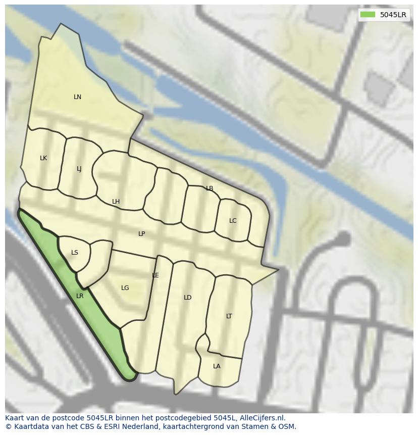 Afbeelding van het postcodegebied 5045 LR op de kaart.