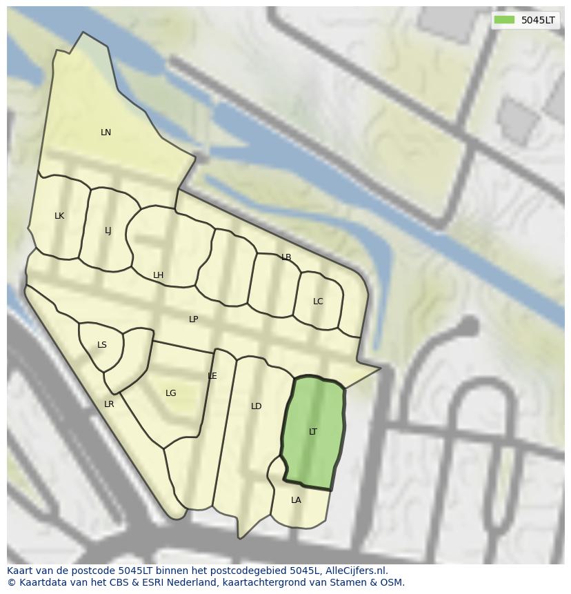 Afbeelding van het postcodegebied 5045 LT op de kaart.