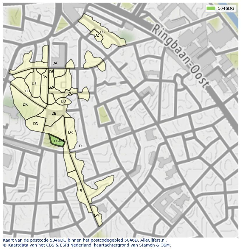 Afbeelding van het postcodegebied 5046 DG op de kaart.