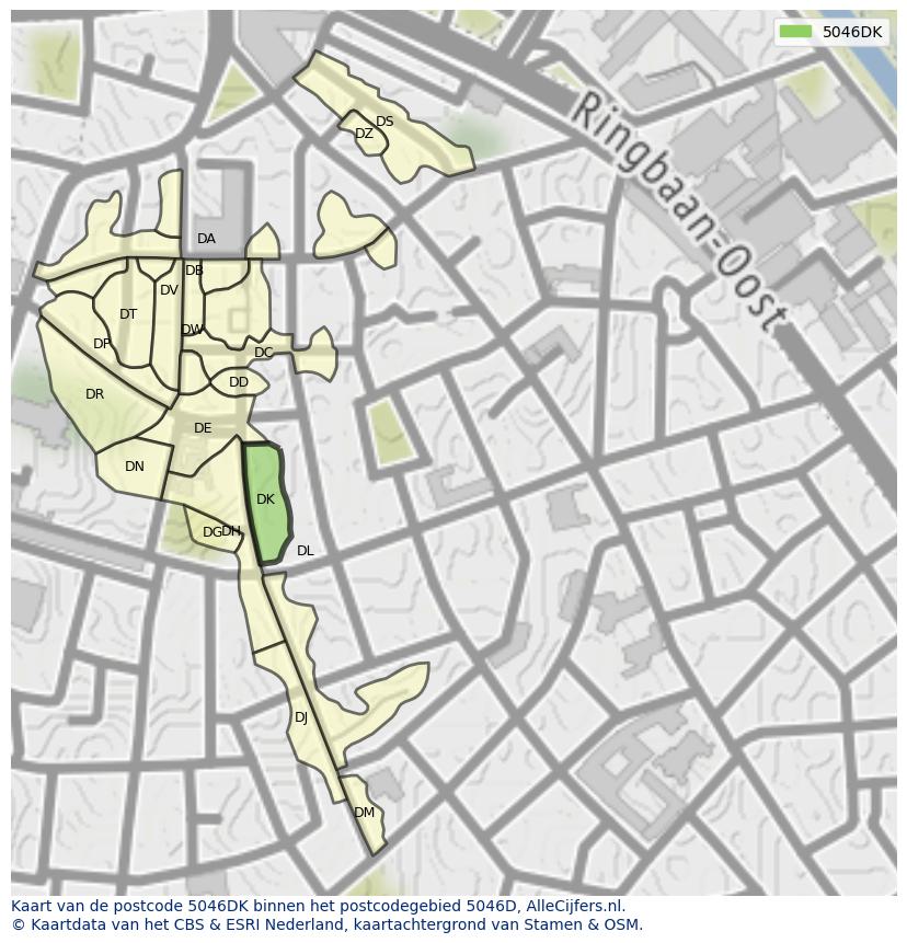 Afbeelding van het postcodegebied 5046 DK op de kaart.