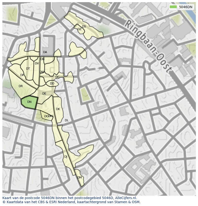 Afbeelding van het postcodegebied 5046 DN op de kaart.