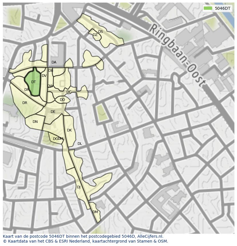 Afbeelding van het postcodegebied 5046 DT op de kaart.
