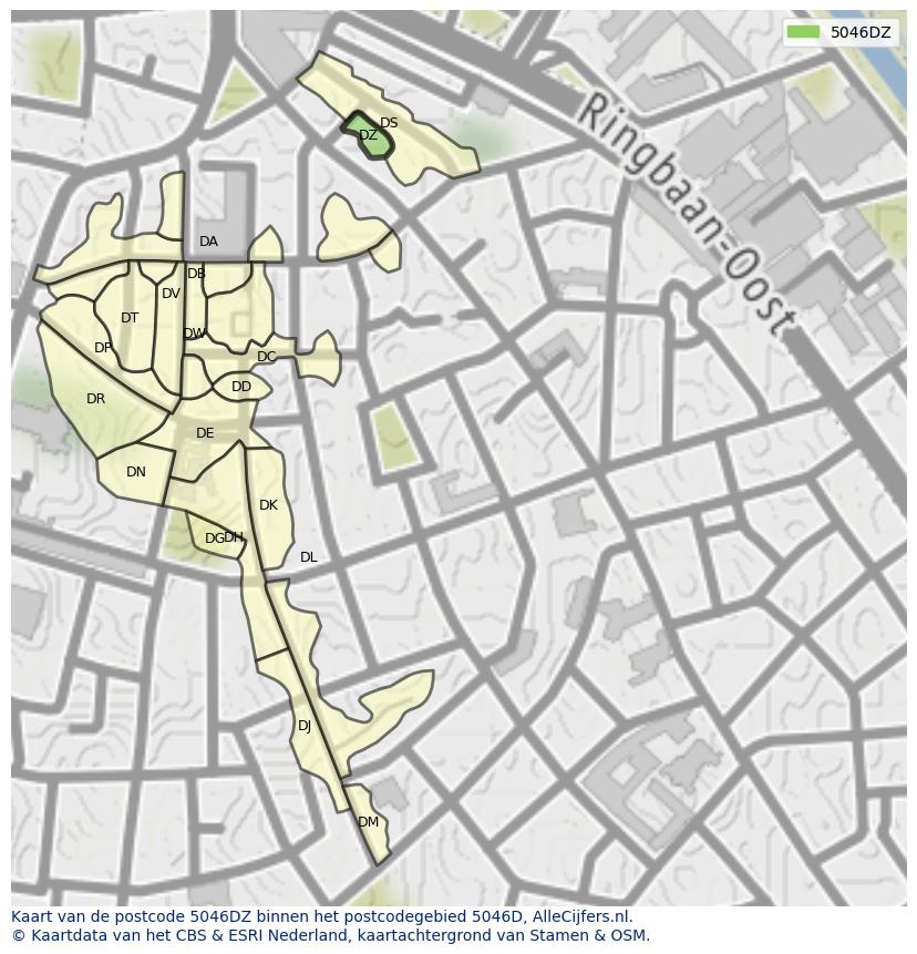 Afbeelding van het postcodegebied 5046 DZ op de kaart.