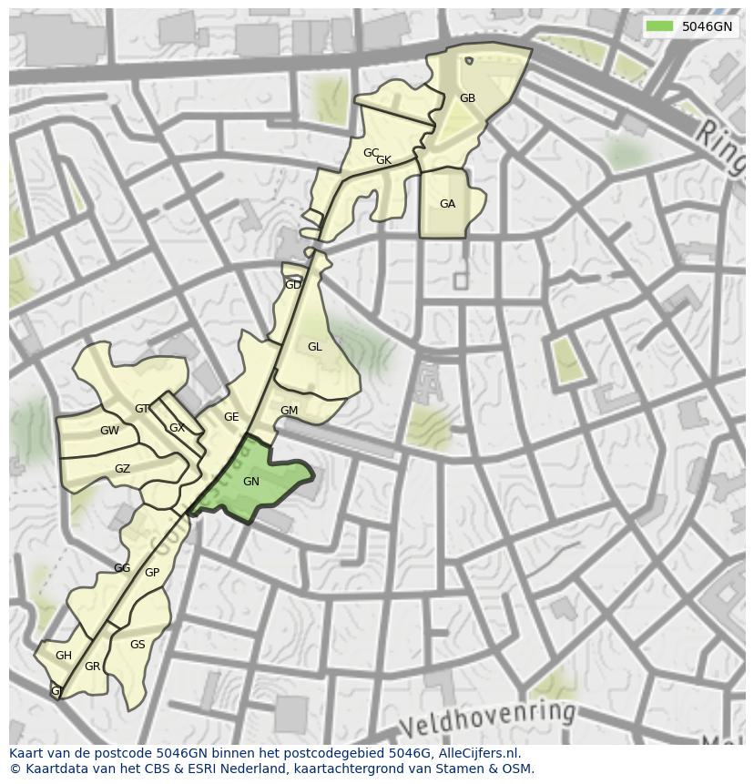 Afbeelding van het postcodegebied 5046 GN op de kaart.