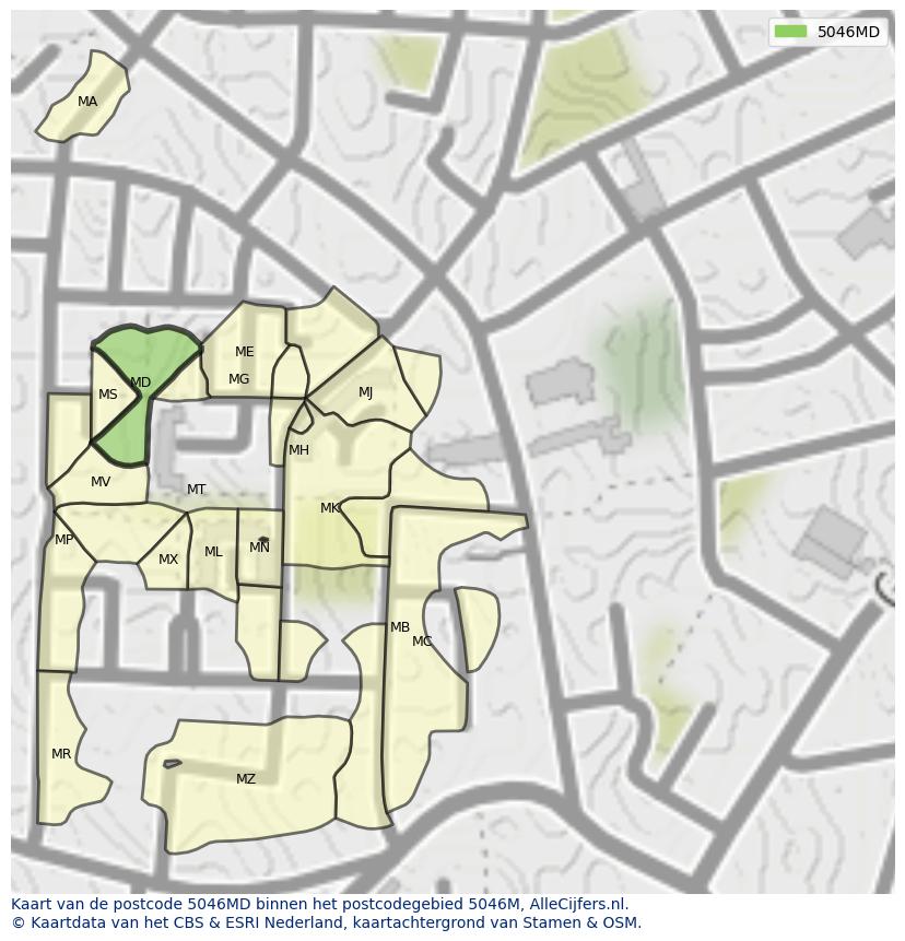 Afbeelding van het postcodegebied 5046 MD op de kaart.