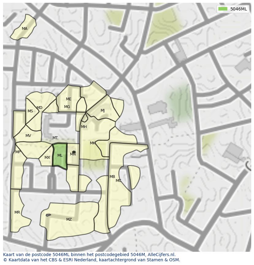 Afbeelding van het postcodegebied 5046 ML op de kaart.