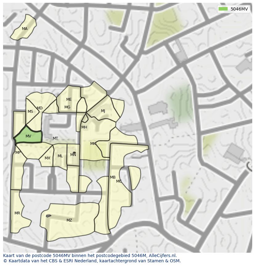 Afbeelding van het postcodegebied 5046 MV op de kaart.
