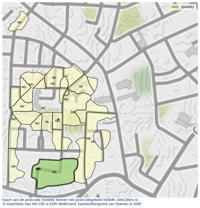 Afbeelding van het postcodegebied 5046 MZ op de kaart.