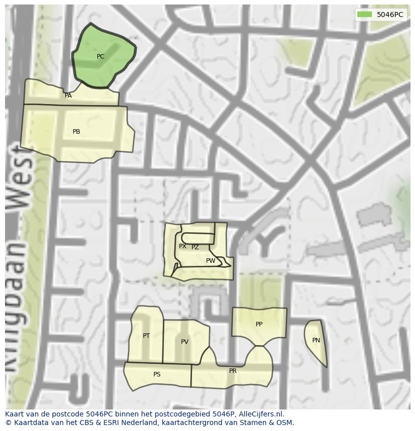 Afbeelding van het postcodegebied 5046 PC op de kaart.