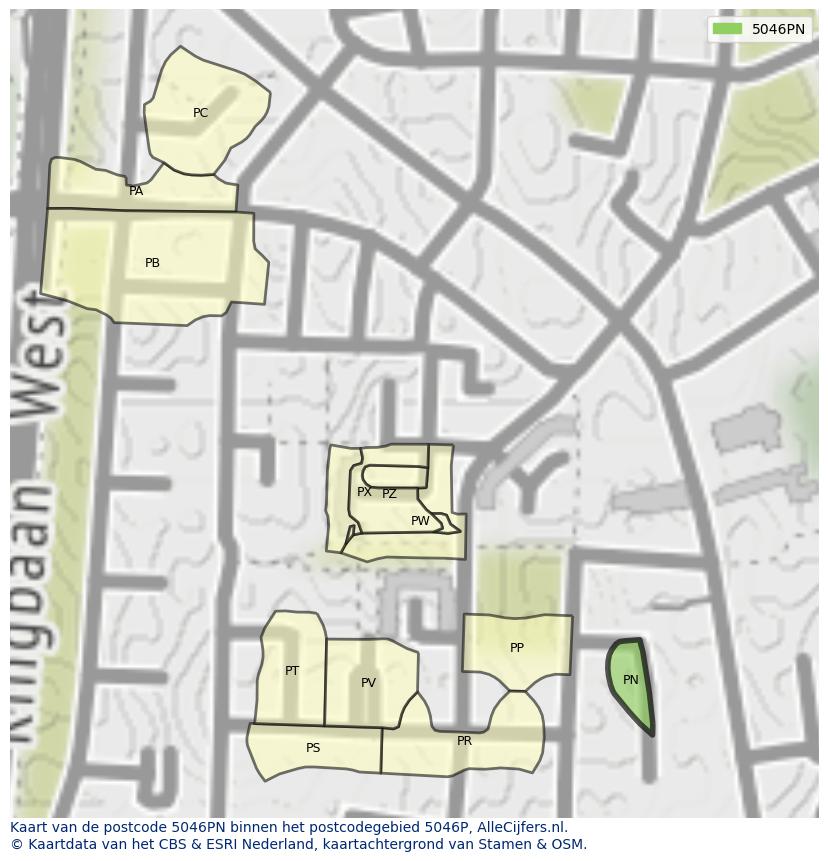 Afbeelding van het postcodegebied 5046 PN op de kaart.