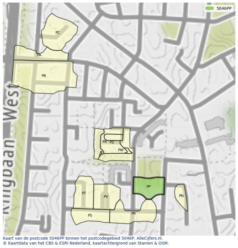 Afbeelding van het postcodegebied 5046 PP op de kaart.