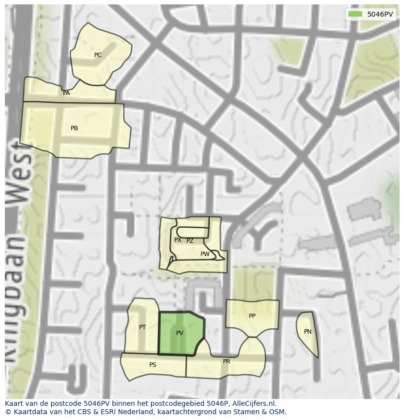 Afbeelding van het postcodegebied 5046 PV op de kaart.