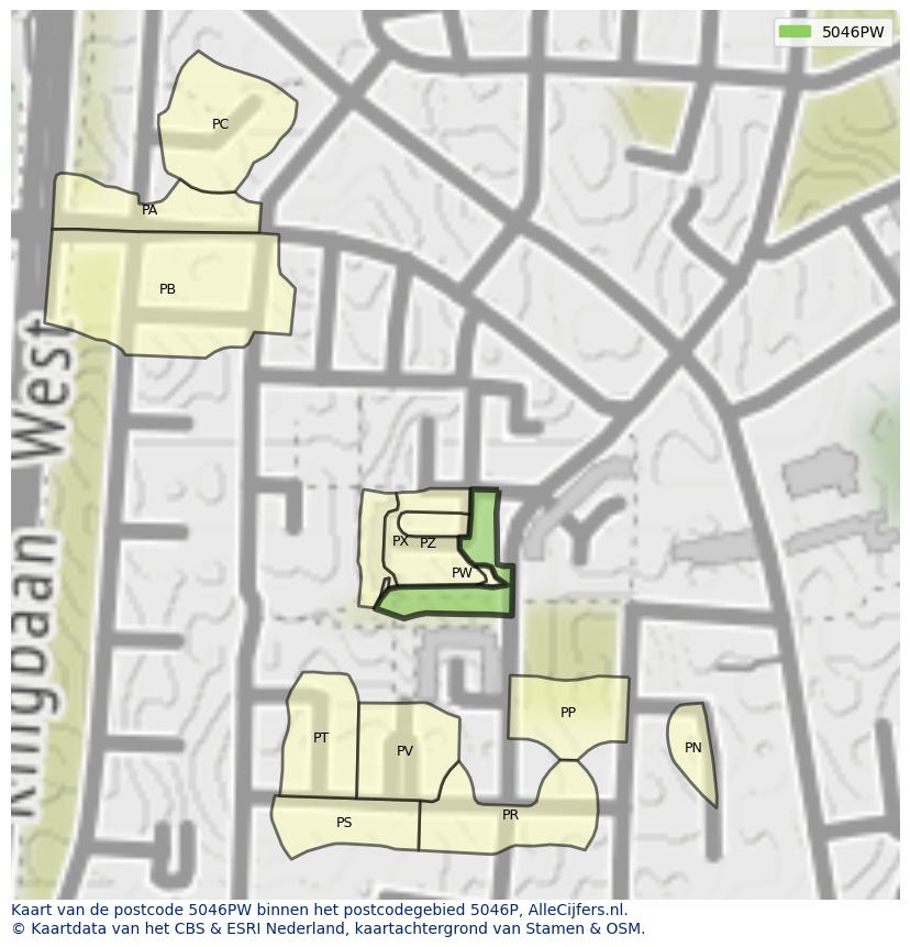 Afbeelding van het postcodegebied 5046 PW op de kaart.