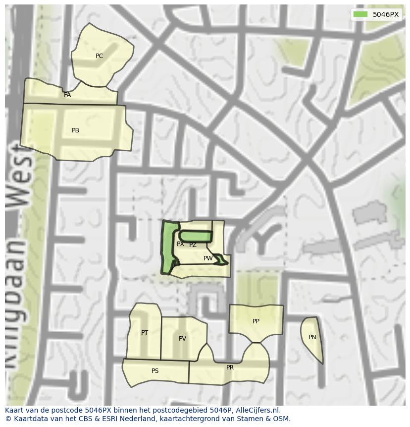 Afbeelding van het postcodegebied 5046 PX op de kaart.