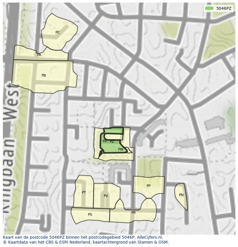 Afbeelding van het postcodegebied 5046 PZ op de kaart.