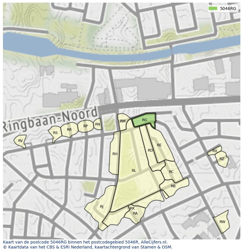 Afbeelding van het postcodegebied 5046 RG op de kaart.