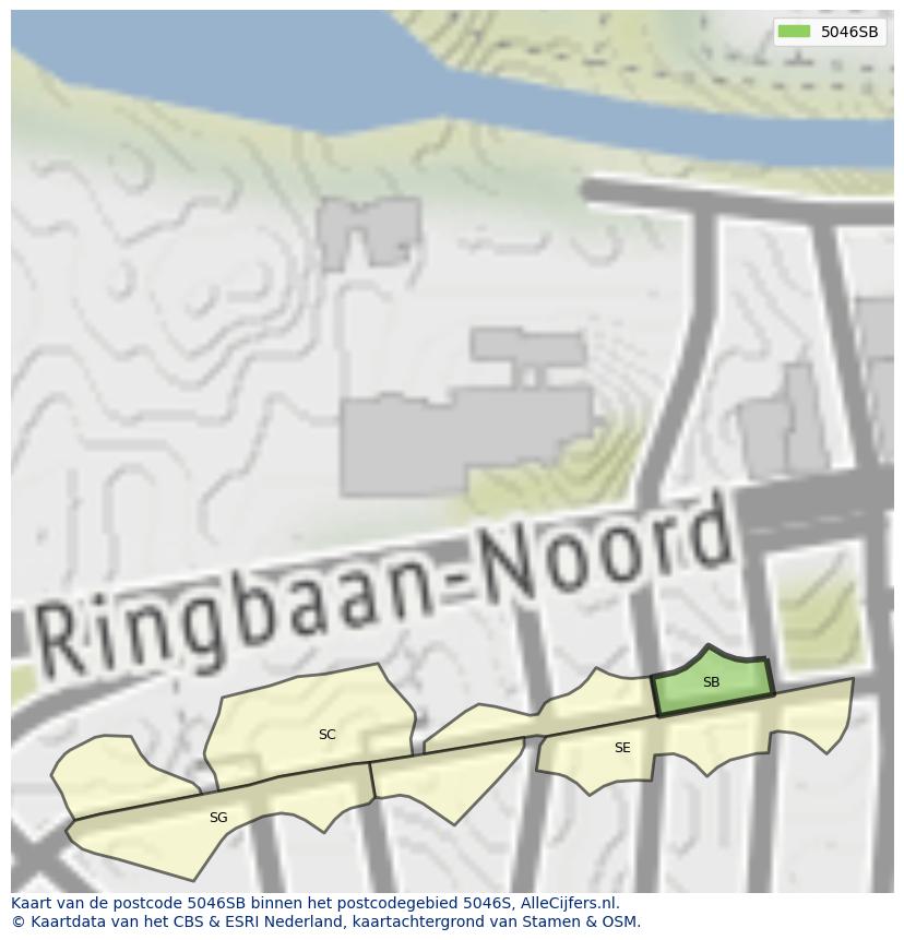 Afbeelding van het postcodegebied 5046 SB op de kaart.