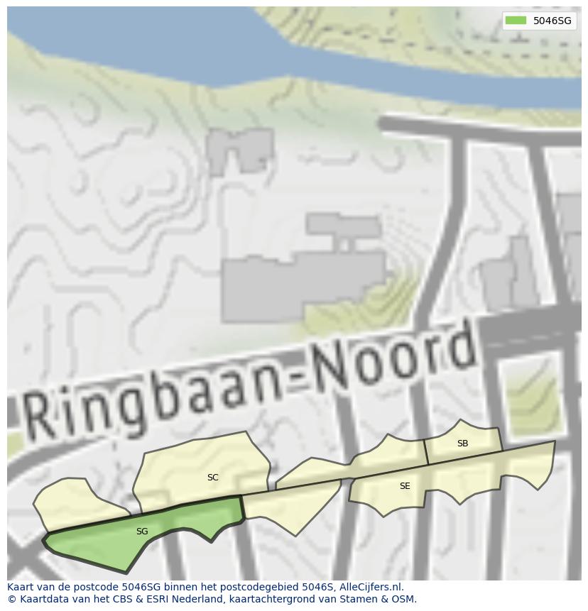 Afbeelding van het postcodegebied 5046 SG op de kaart.