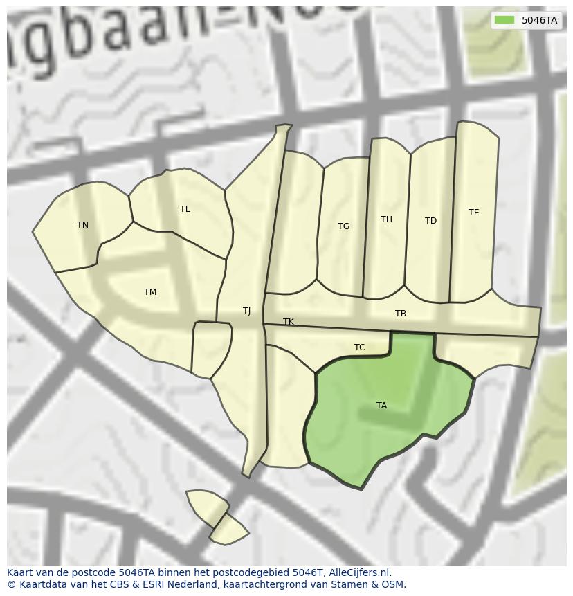 Afbeelding van het postcodegebied 5046 TA op de kaart.