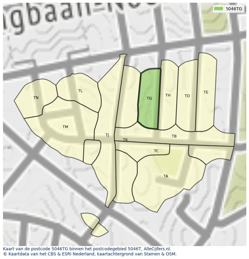 Afbeelding van het postcodegebied 5046 TG op de kaart.