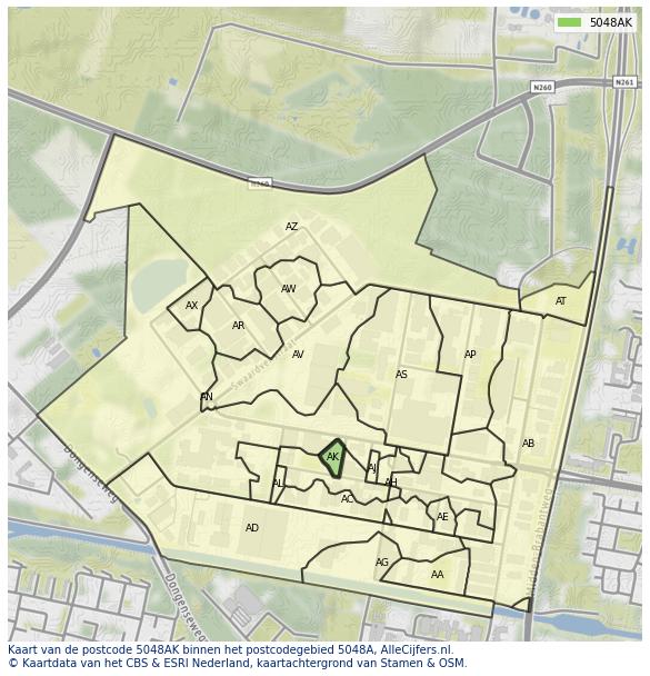 Afbeelding van het postcodegebied 5048 AK op de kaart.