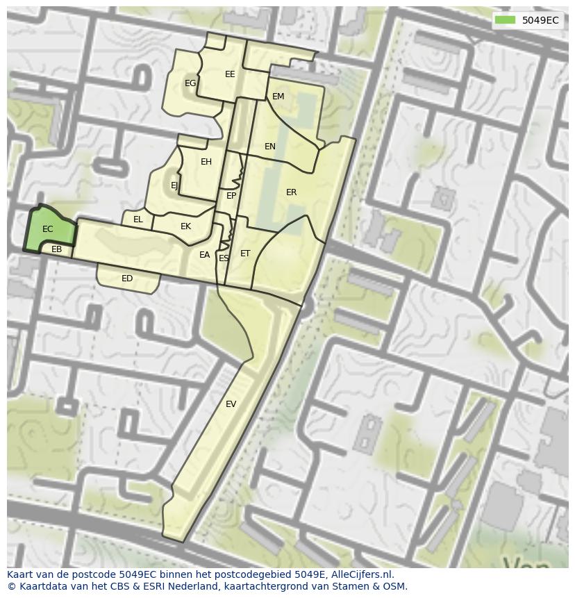 Afbeelding van het postcodegebied 5049 EC op de kaart.