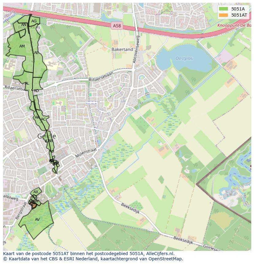 Afbeelding van het postcodegebied 5051 AT op de kaart.