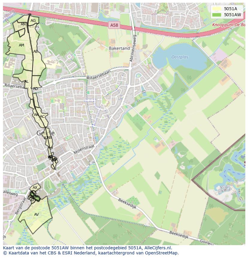 Afbeelding van het postcodegebied 5051 AW op de kaart.