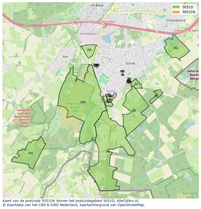 Afbeelding van het postcodegebied 5051 DK op de kaart.