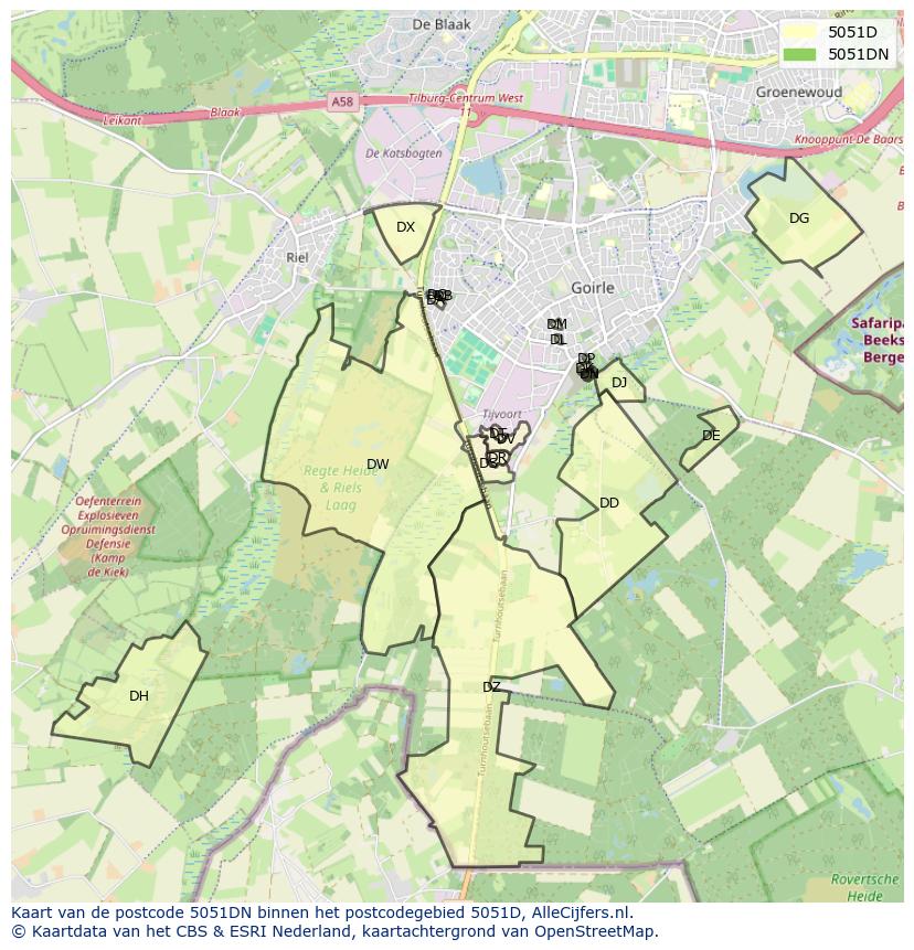 Afbeelding van het postcodegebied 5051 DN op de kaart.