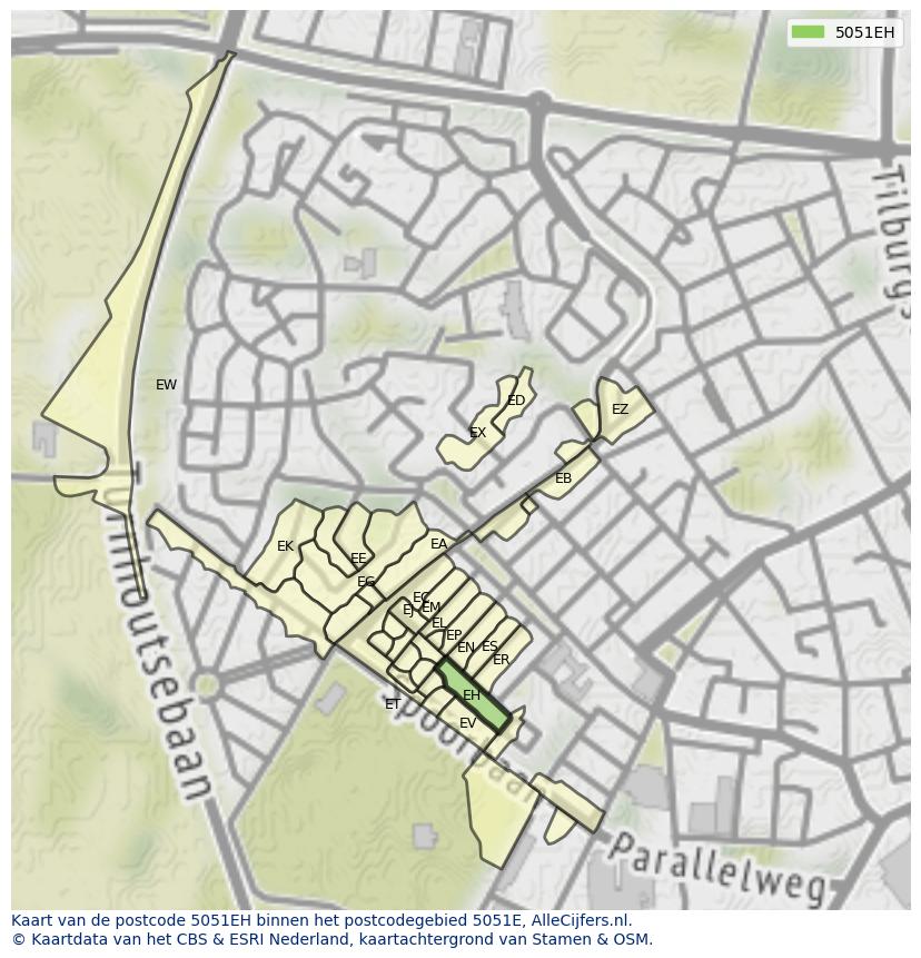 Afbeelding van het postcodegebied 5051 EH op de kaart.