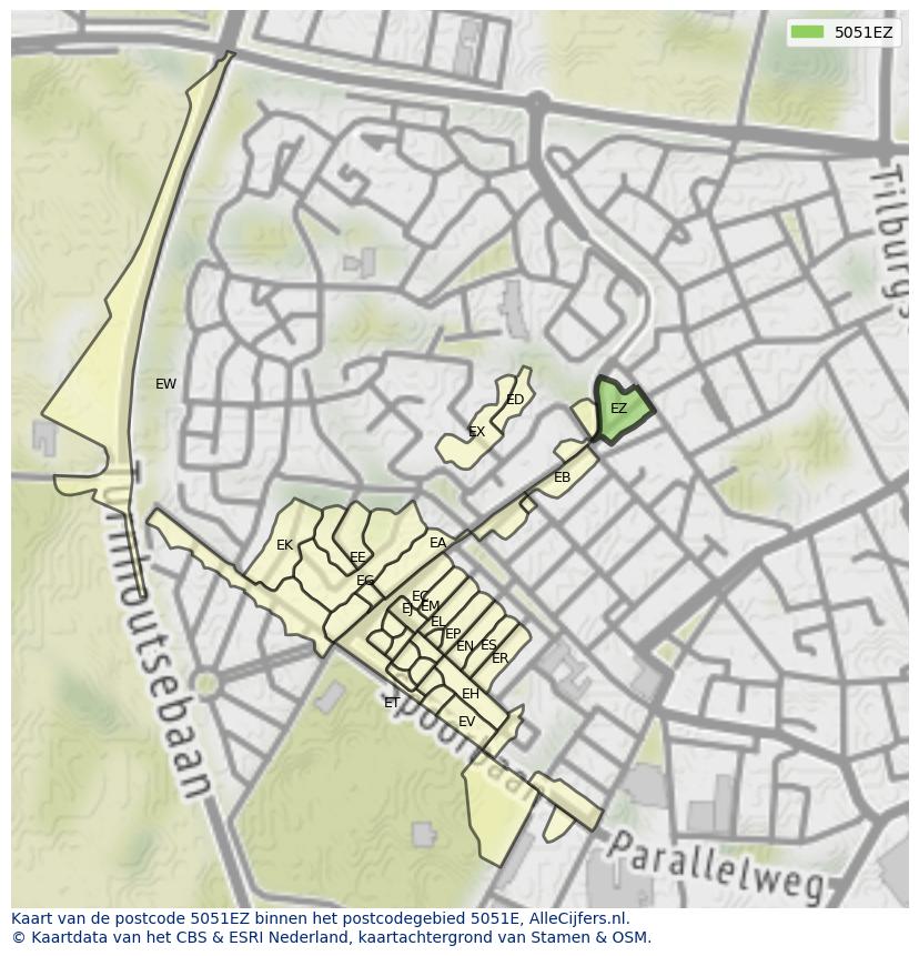 Afbeelding van het postcodegebied 5051 EZ op de kaart.