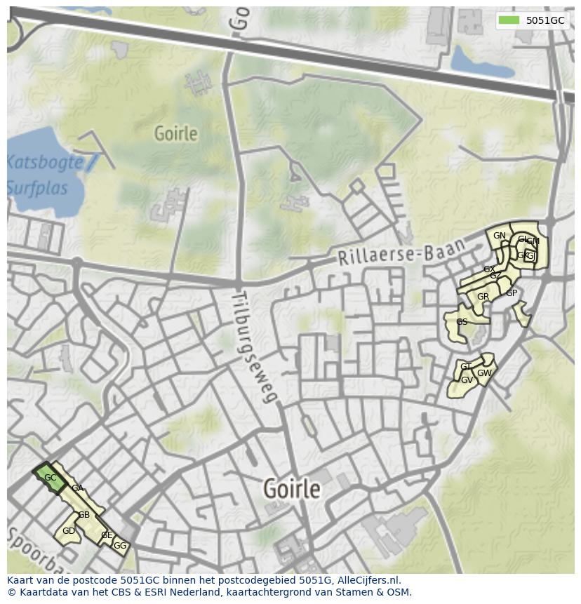 Afbeelding van het postcodegebied 5051 GC op de kaart.