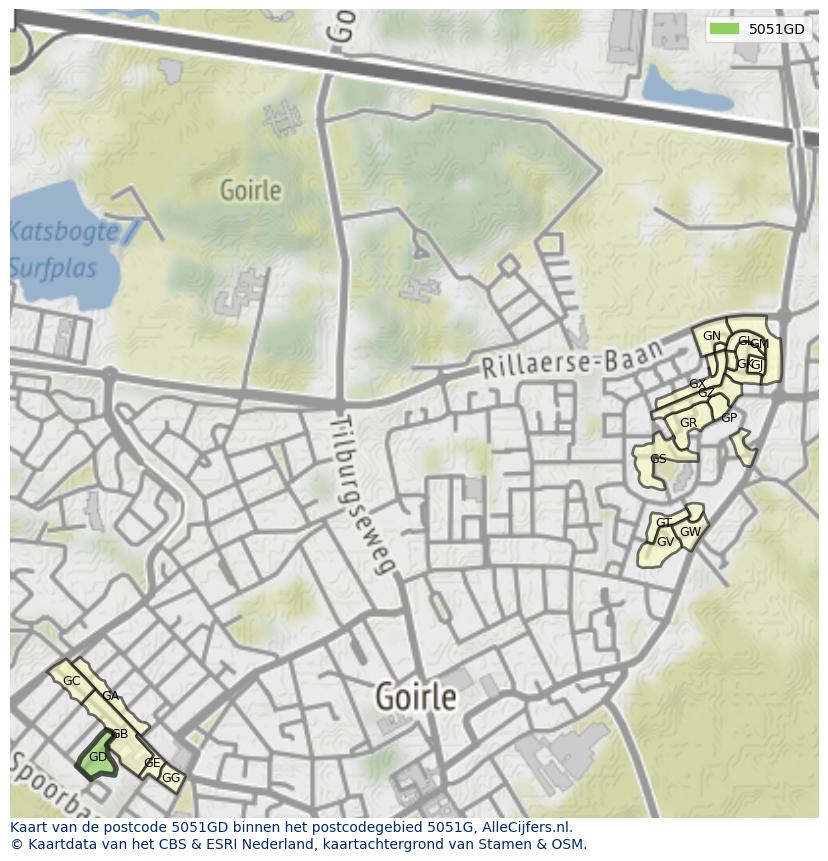 Afbeelding van het postcodegebied 5051 GD op de kaart.