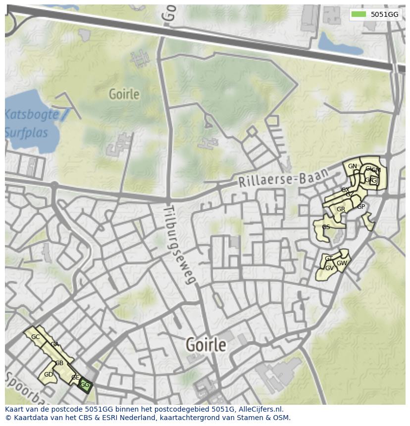 Afbeelding van het postcodegebied 5051 GG op de kaart.