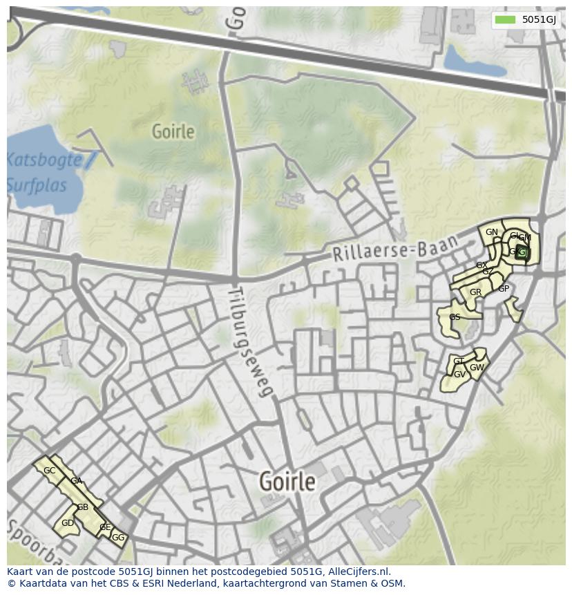 Afbeelding van het postcodegebied 5051 GJ op de kaart.