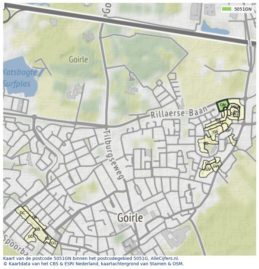 Afbeelding van het postcodegebied 5051 GN op de kaart.