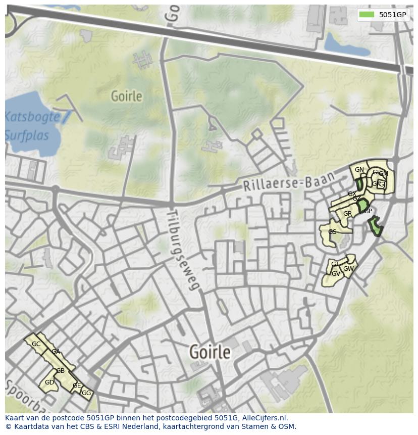 Afbeelding van het postcodegebied 5051 GP op de kaart.