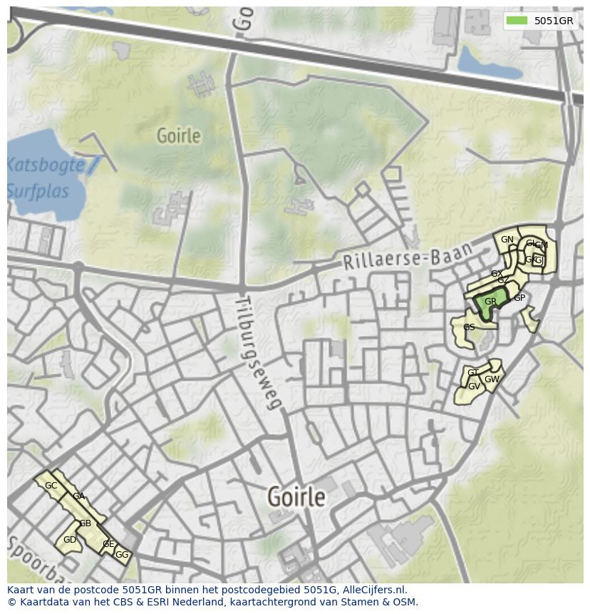Afbeelding van het postcodegebied 5051 GR op de kaart.