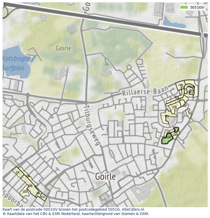Afbeelding van het postcodegebied 5051 GV op de kaart.