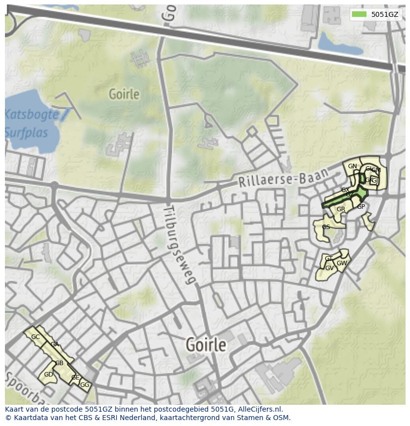 Afbeelding van het postcodegebied 5051 GZ op de kaart.