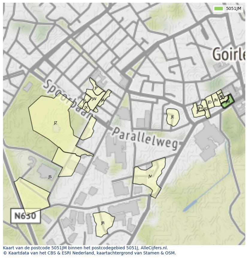 Afbeelding van het postcodegebied 5051 JM op de kaart.