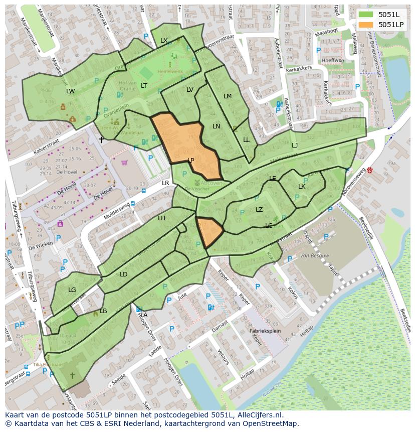 Afbeelding van het postcodegebied 5051 LP op de kaart.