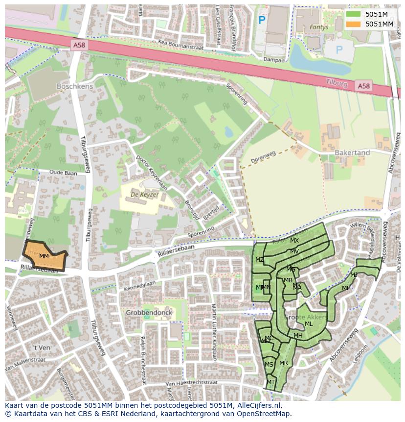Afbeelding van het postcodegebied 5051 MM op de kaart.