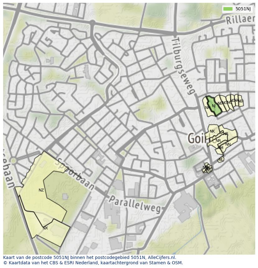 Afbeelding van het postcodegebied 5051 NJ op de kaart.
