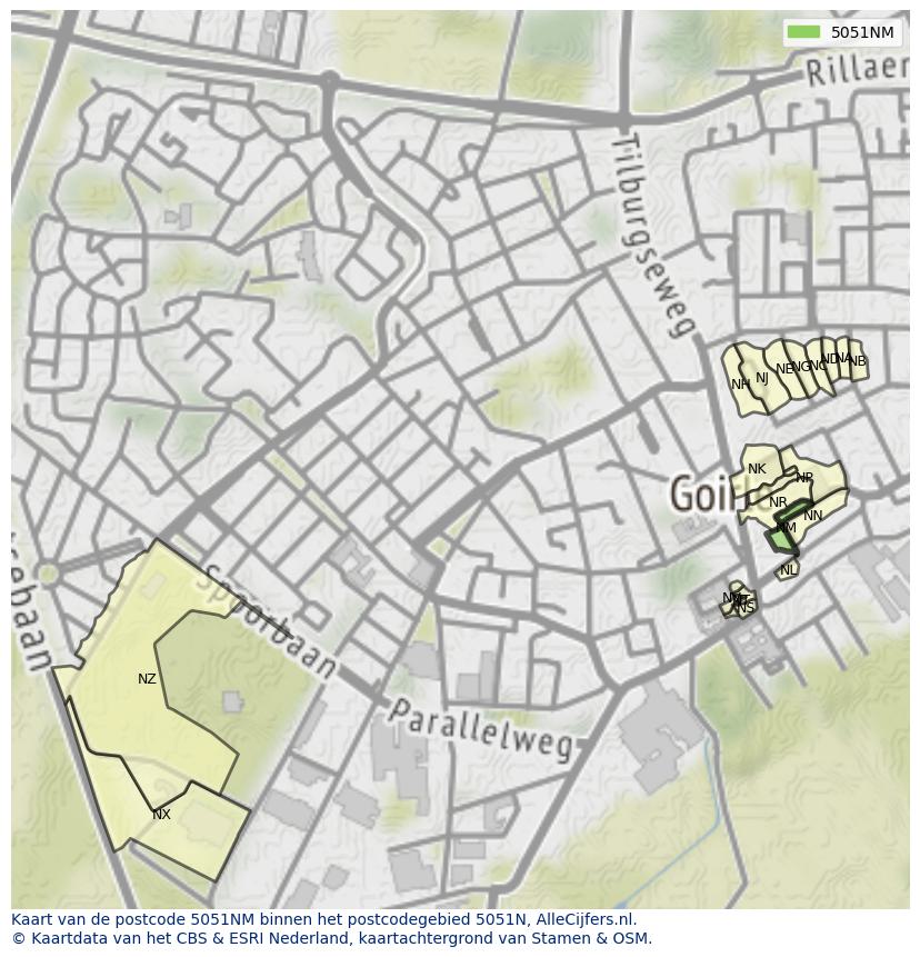 Afbeelding van het postcodegebied 5051 NM op de kaart.
